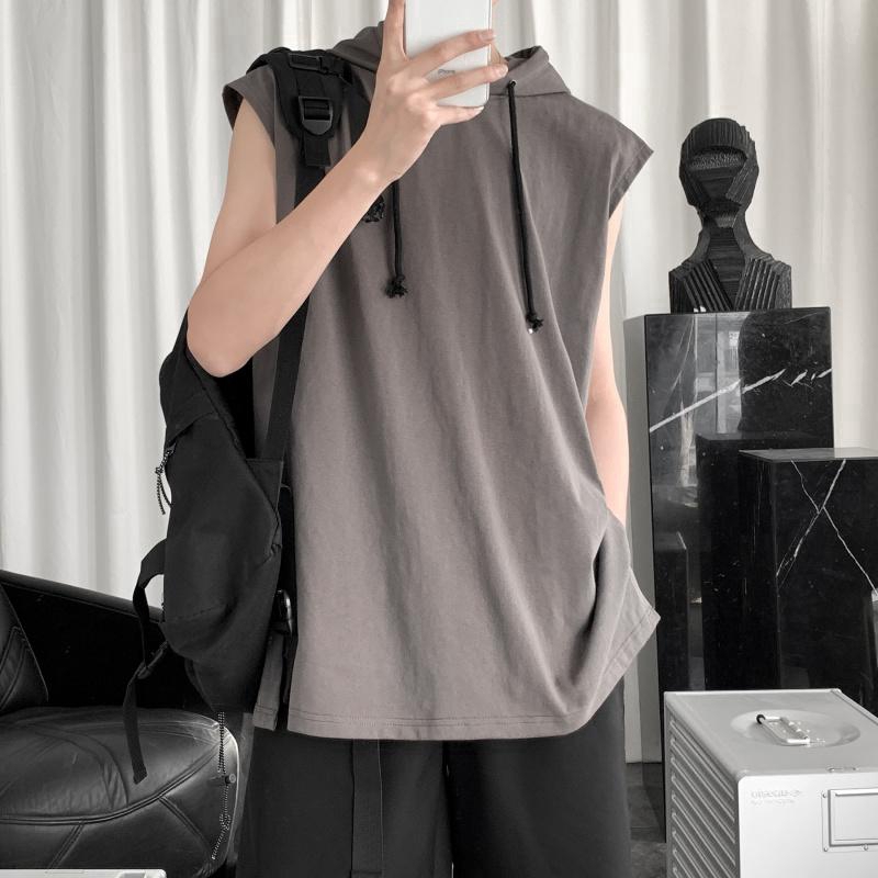 Áo Hoodie Nam Không Tay Dáng Rộng Màu Trơn Thời Trang Thể Thao Năng Động