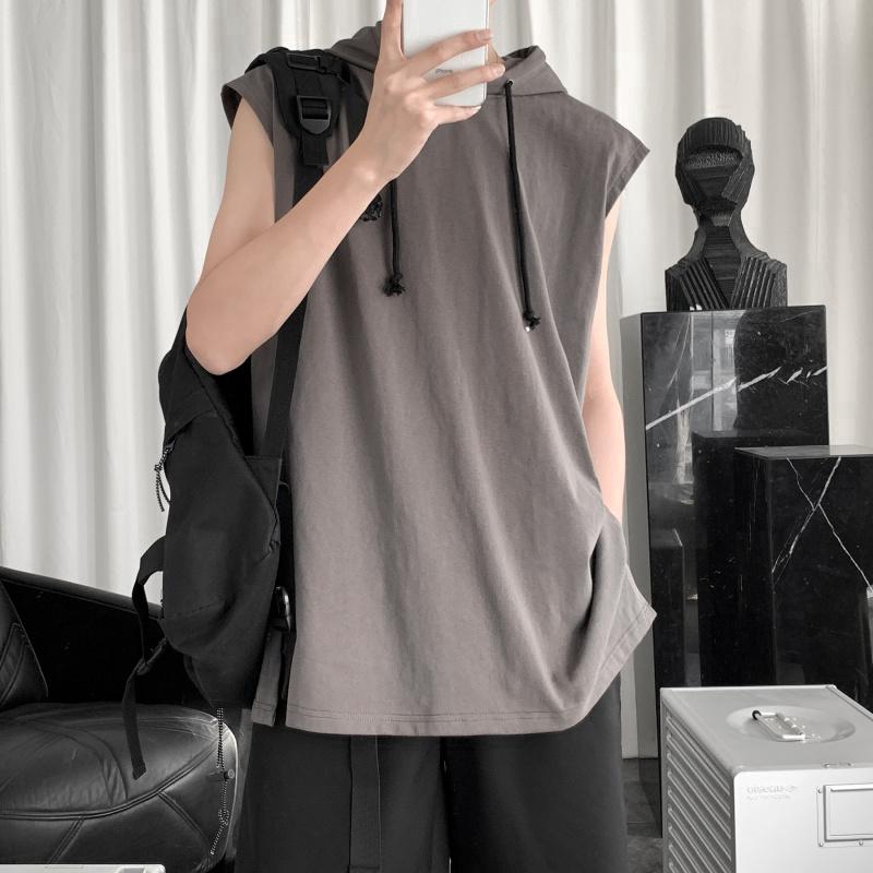 Áo Hoodie Không Tay Dáng Rộng Màu Trơn Phong Cách Thể Thao Cho Nam