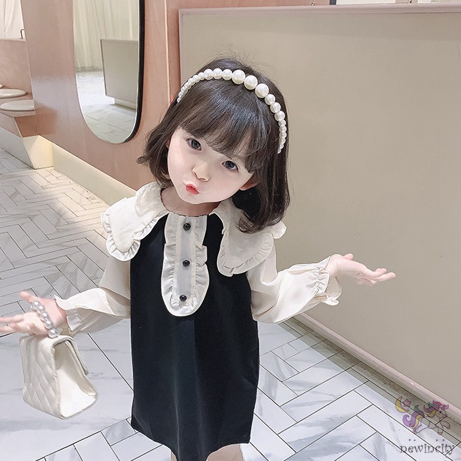 Đầm tay dài phối màu thời trang cho bé gái