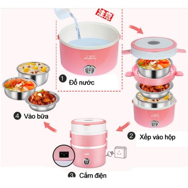 hộp cơm playbear 3 ngăn lõi inox DFH 2019 | BigBuy360 - bigbuy360.vn