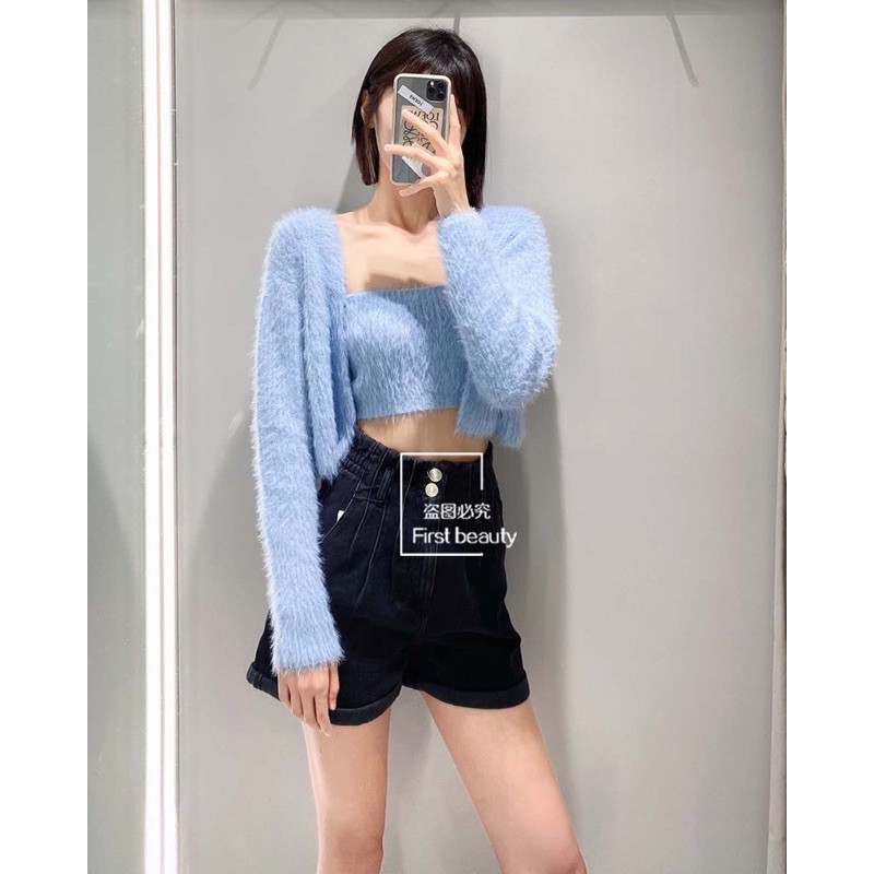 Set áo 2 dây và áo khoác len lông baby blue ( có ảnh thật) Order | BigBuy360 - bigbuy360.vn