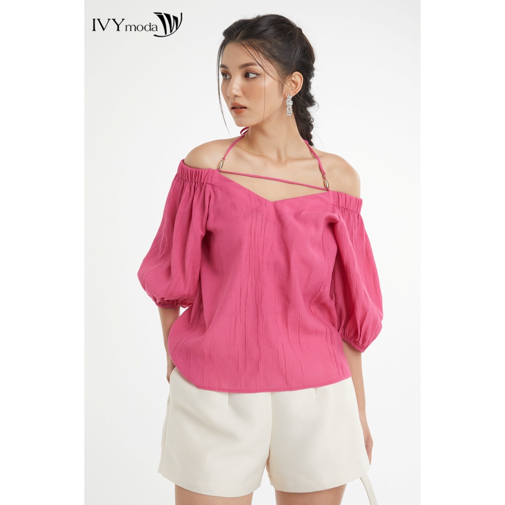 Áo lụa trễ vai phối dây nữ IVY moda MS 16B9411