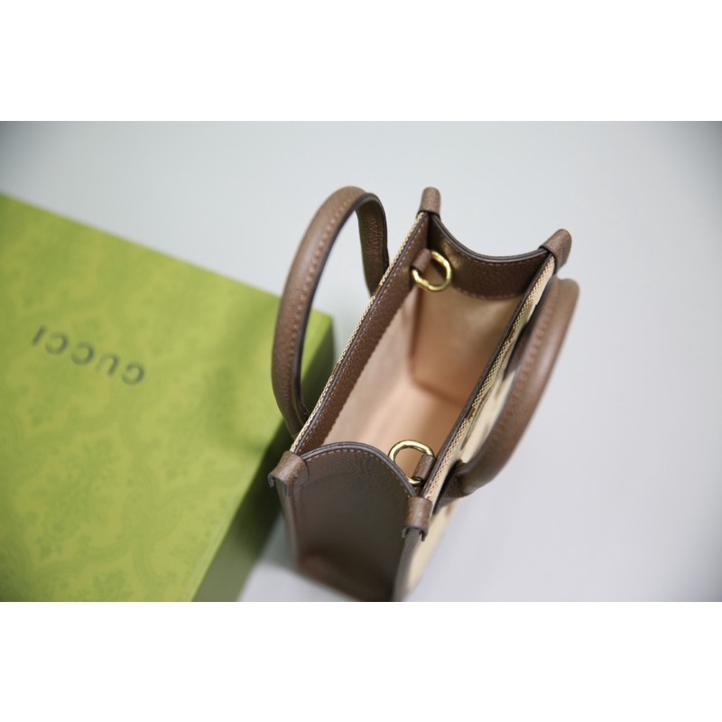 Túi chéo GC TOTE Medium&mini Size 20cm chất vải thêu logo GG hoạ tiết to mix viền da nâu