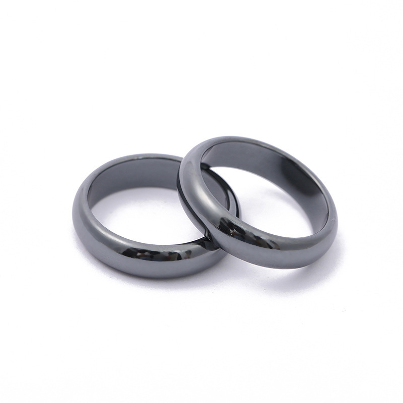 Nhẫn đá Hematite màu đen từ tính bản nhỏ trơn mịn thanh lịch dễ thương phù hợp làm quà tặng cho bạn bè/ bé gái/ nam nữ
