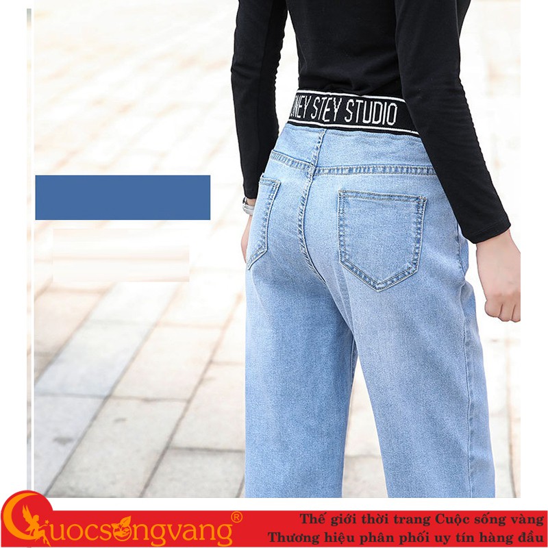Quần jean nữ lưng cao co giãn quần jean ống đứng lưng thun GLQ149