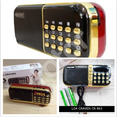 [FREESHIP] LOA CẮM THẺ, USB, ĐÀI FM CRAVEN CR-863, CR-636S, CR-25A TẶNG KÈM PIN