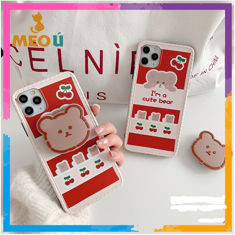 Ốp iPhone Gấu Đỏ Kèm PopSockets iPhone 7Plus/8Plus/X/Xs Max/11/11 Pro Max - ốp iphone