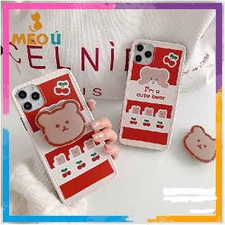 Ốp iPhone Gấu Đỏ Kèm PopSockets iPhone 7Plus/8Plus/X/Xs Max/11/11 Pro Max - ốp iphone