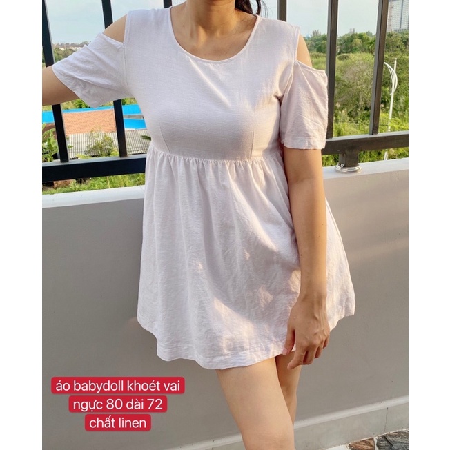 Áo kiểu linen phong cách babydoll khoét vai cá tính