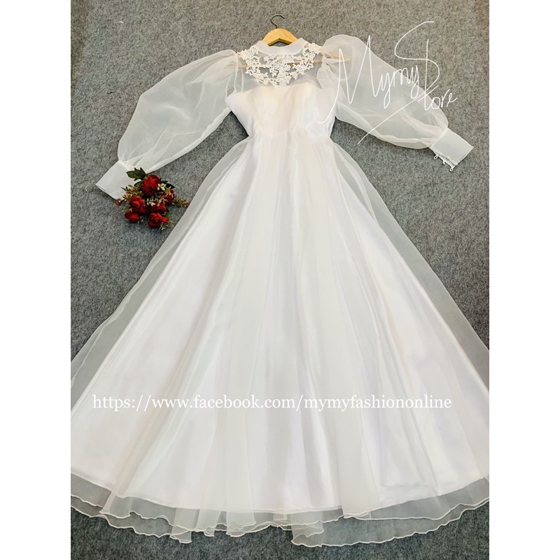 Đầm mặc cưới tay dài phồng voan xốp tặng kèm nơ TRIPBLE T DRESS -Size S/M/L - MS314V