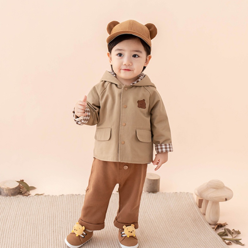 Áo Khoác Gió Hai Mặt Có Nón Họa Tiết Hoạt Hình Phong Cách Hàn Quốc Cho Bé Trai