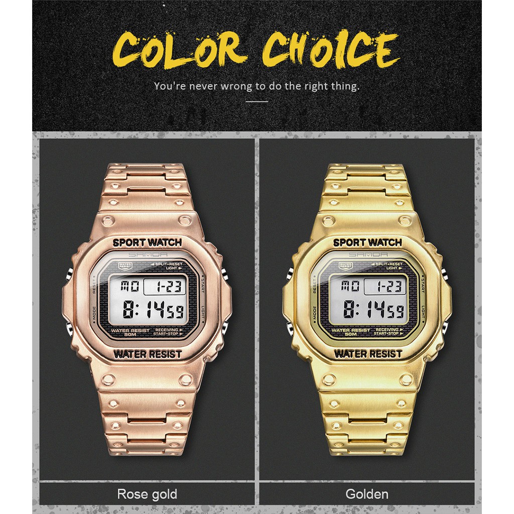 SANDA 390 Luxury Men's Watch Male Digital LED Watch 5ATM Casual Waterproof Wrist Watch Steel Watches