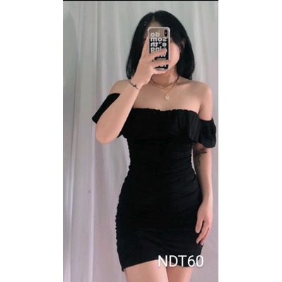 Đầm nhún ôm body bẹt vai viền bèo chất thun Borip xịn Cam Kết Hàng Y Hình Kèm Ảnh Thật Chính Chủ ( Size từ 40-53kg )