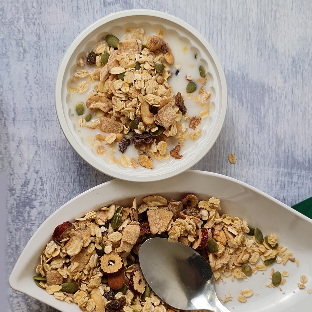 Ngũ cốc ăn kiêng giảm cân, Granola yến mạch siêu hạt cao cấp hũ 500g - đồ ăn vặt cô nương béo