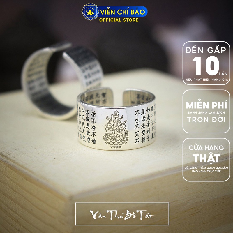Nhẫn bạc nam Phật bản mệnh 12 con giáp khắc Bát Nhã Tâm Kinh bản hở chất liệu bạc Thái 925 Viễn Chí Bảo N100867