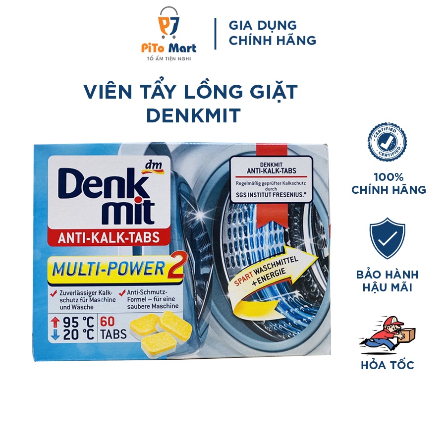 Hộp 60 viên tẩy lồng máy giặt Denkmit Anti Kalk Tabs tẩy cặn, diệt khuẩn hiệu quả - hàng chính hãng  Đức 100%