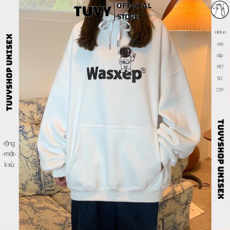 Hoodie nữ TUVY Áo Hoodie Khoác Form Rộng Nam Nữ WASXEP Màu Xanh Trắng Đen Chất Nỉ Bông Dày Dặn Ulzzang Unisex