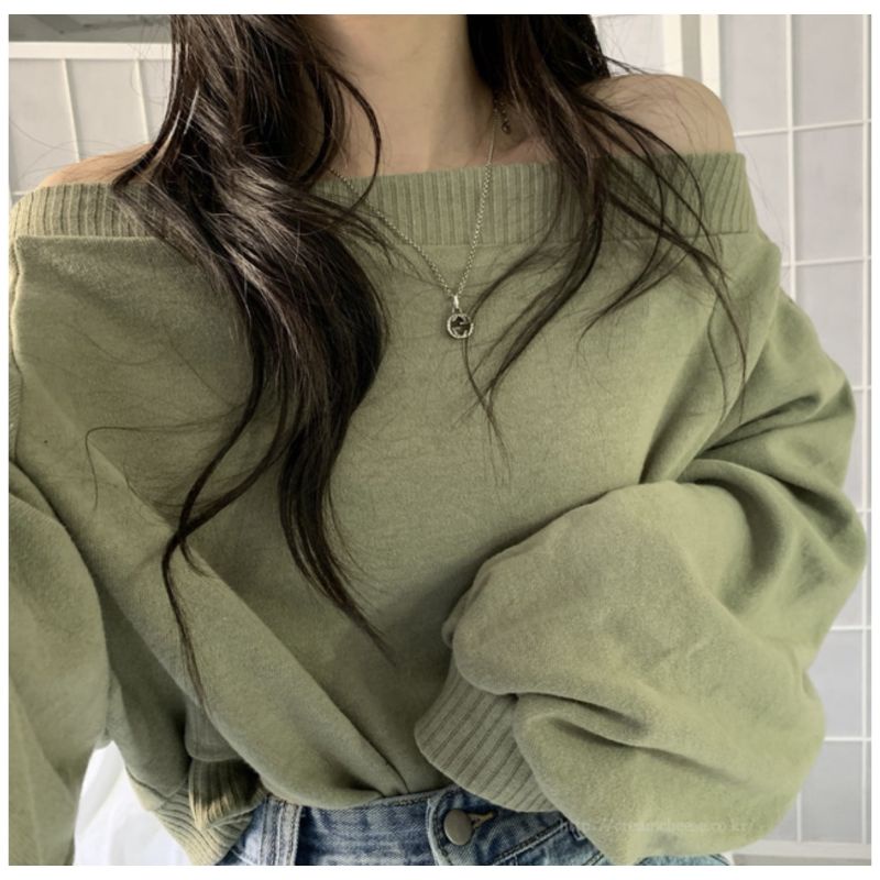 Áo Sweater Dệt Kim Trễ Vai Phong Cách Hàn Quốc Gợi Cảm 2021