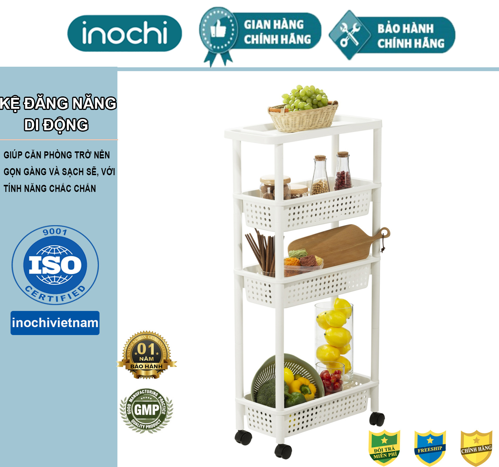 [Mã BMBAU50 giảm 10% đơn 99k] Kệ đựng mỹ thẩm - Kệ Đa Năng - kệ đẩy di động - Phòng ngủ 4 tầng có bánh xe di động