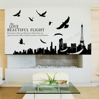 [ĐƠN 200K TẶNG QUÀ SIÊU YÊU]-Decal dán tường LUVINA trang trí phòng khách, phòng ngủ, quán cafe - Thành phố pari đen