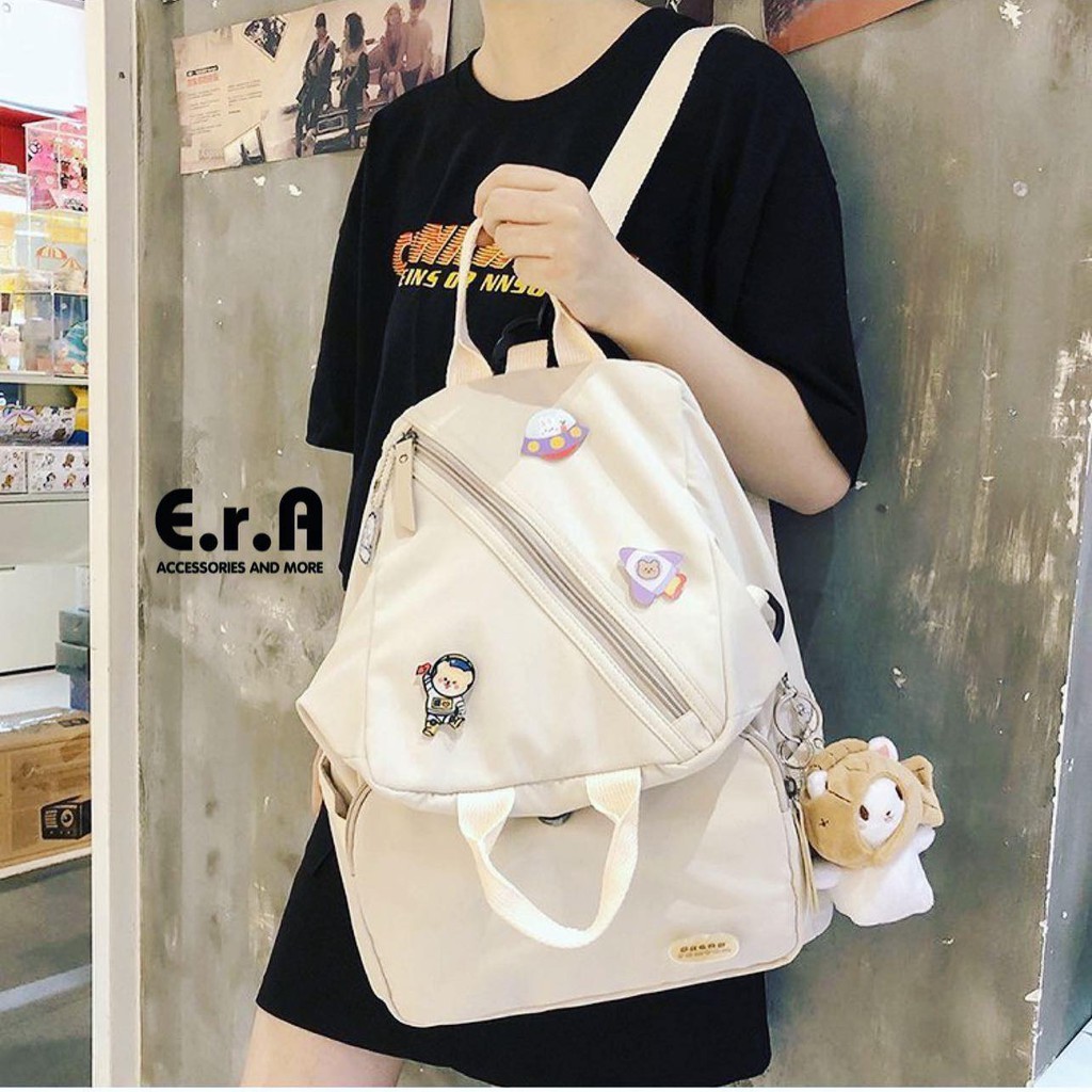 Balo Nam/ Nữ Thời Trang Đi Học, Đi Chơi ERA SHOP - 077064 - Khoá Chéo Kèm Sticker Độc Lạ (kèm móc khóa mèo cá), Rẻ Đẹp