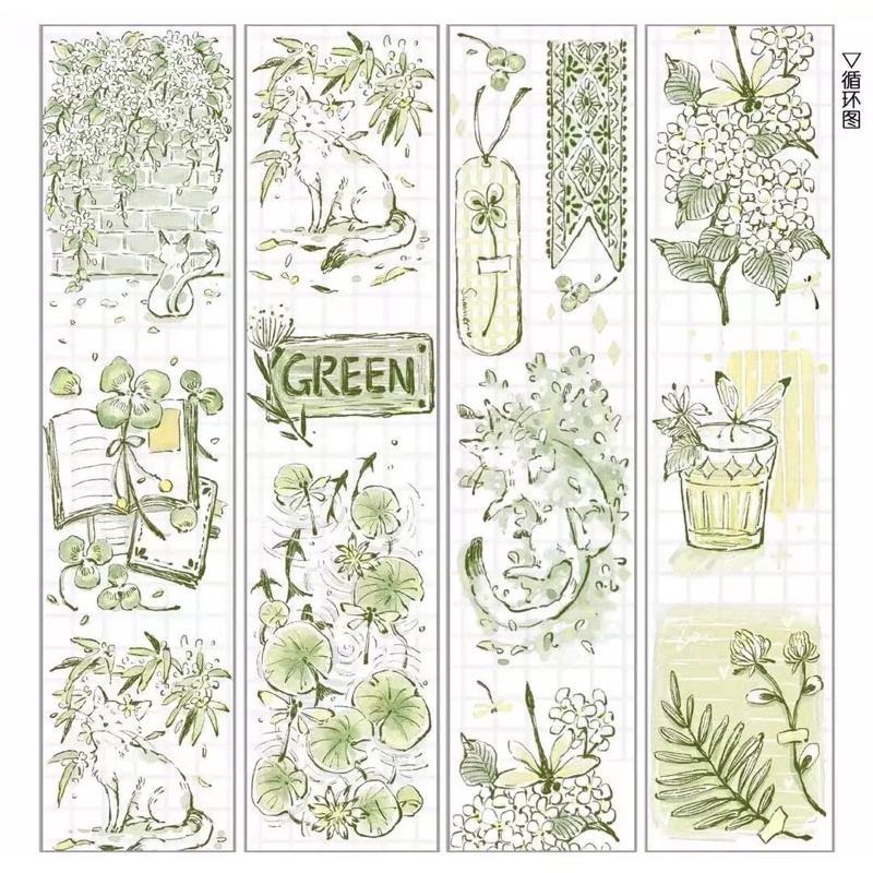 Băng dính washi tape hoạ tiết chủ đề xanh lá của SLEEPLESS CHAMPION