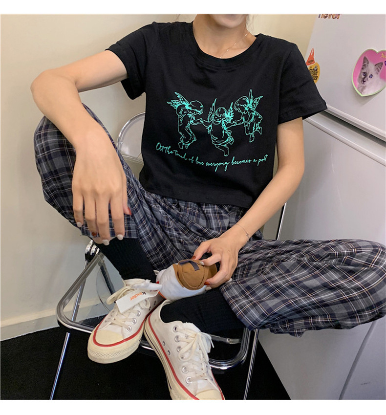 Áo Thun Croptop Cổ Tròn In Hình Thiên Thần Dễ Thương Cho Bạn Nữ