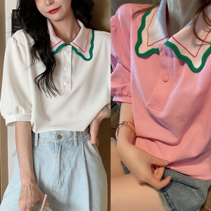 Áo Croptop Tay Lỡ Dáng Rộng Cài Nút Màu Sắc Ngọt Ngào Xinh Xắn Cho Nữ