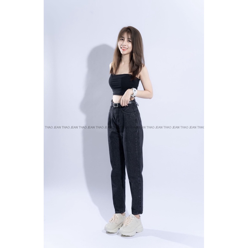 Quần Baggy Jean Nữ Lưng Cao Chuẩn Phom Trơn Lai Cuốn