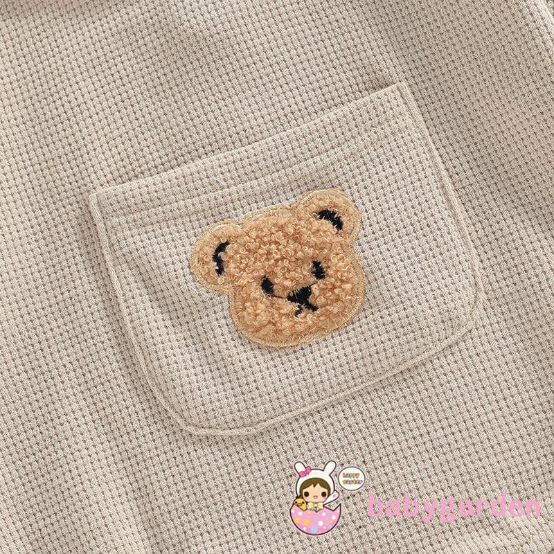 Áo Liền Quần Tay Dài Thêu Hình Gấu Dành Cho Bé Trai 0-24 Tháng Tuổi