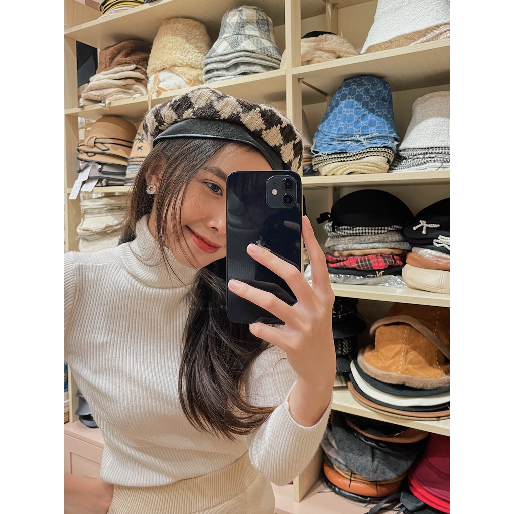 Mũ beret đan kẻ caro nữ tính leuleu.accessorize