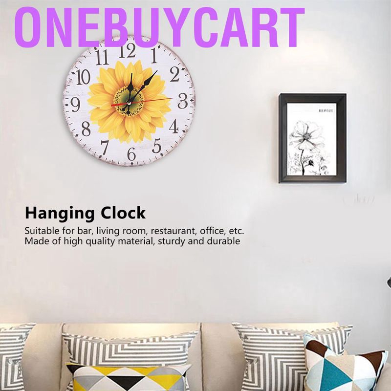 Onebuycart 30cm Elegant Style Sunflower Pattern Wall Hanging Clock for Home Office Living Room Decoration