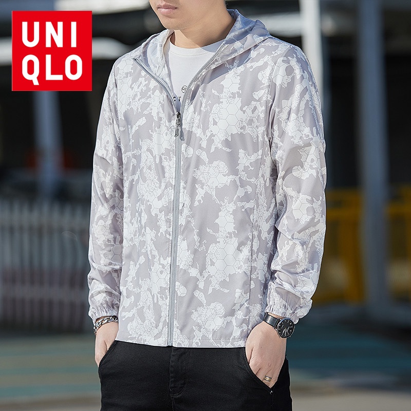 Uniqlo Áo Khoác Gió Có Nón Họa Tiết Rằn Ri upf50 + Thời Trang Mùa Hè Cho Nam