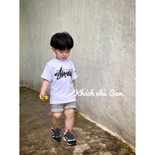 Áo thun trẻ em, áo phông gia đình SAMY KIDS áo cho bé trai, bé gái tay lỡ unisex Drew Stussy
