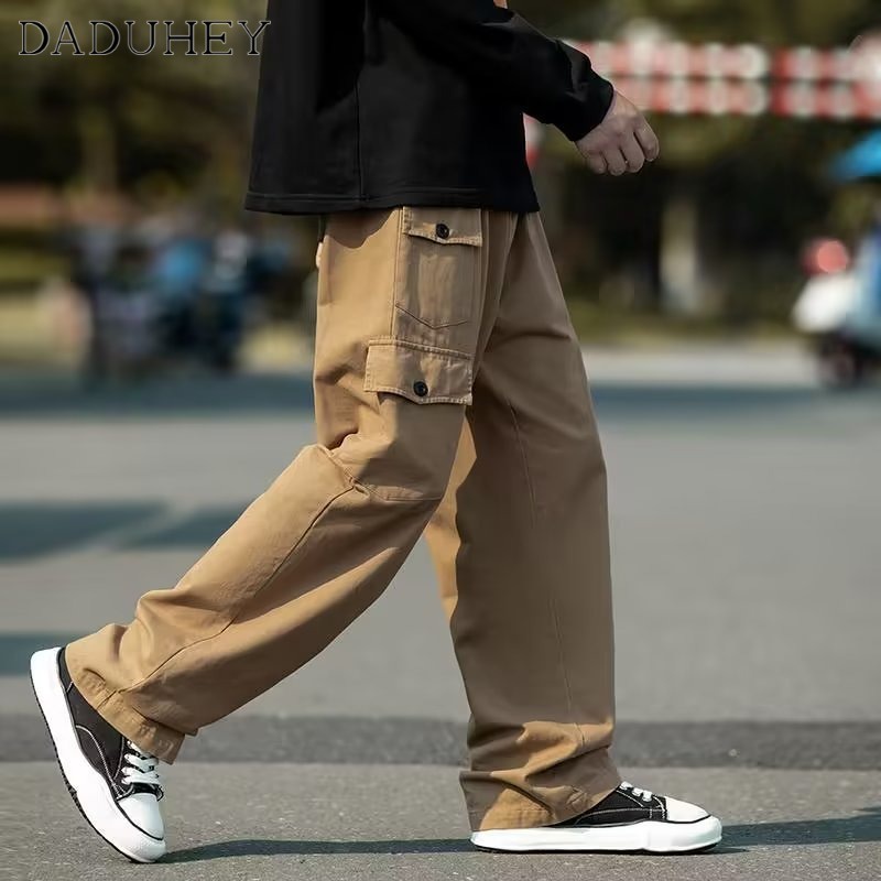 DaDuHey Japanese-Style Retro Loose Multi-Pocket Profile Overalls Men's All-Match Solid Color Casual Pants New Autumn Pants