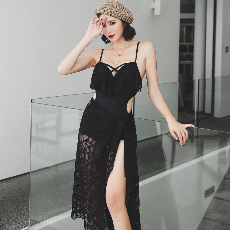 Bộ Đồ Bơi Bikini một mảnh Khăn Choàng cực chất - Chất liệu co dãn - Dây chéo lưng khoét ngực