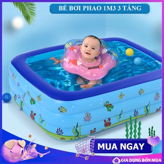 Bể Bơi Phao 3 Tầng 1M3 Hình Chữ Nhật Có Đáy Chống Trượt Cho Bé