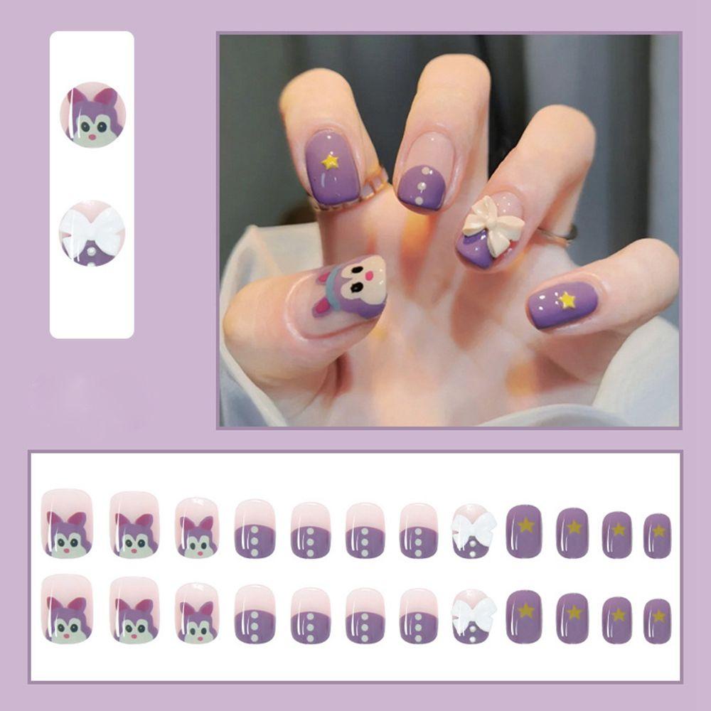 Set 24 Móng Tay Giả Đầu Tròn/Vuông Có Thể Tháo Rời Che Phủ Toàn Diện