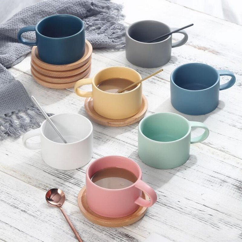 150ML Simple Design Matte Ceramic Coffee Cup Mug With Handle Solid Color Breakfast Milk Mugs Couple Set Of Tableware