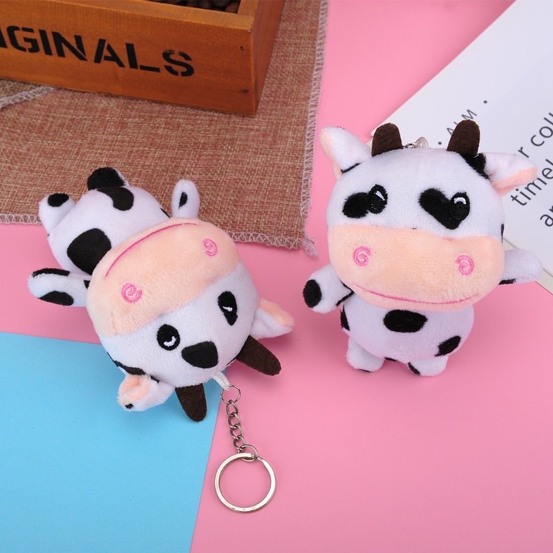 Móc Khóa Bò Sữa Mini Dễ Thương Treo Balo Túi Xách Phụ Kiện Gấu Bông Mini Treo Trang Trí
