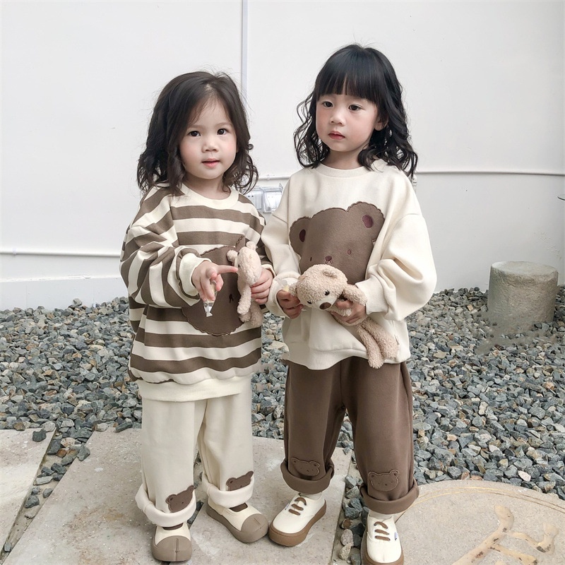 Áo len cho bé trai bé gái họa tiết gấu, bộ thu đông cho bé, quần áo trẻ em thu đông