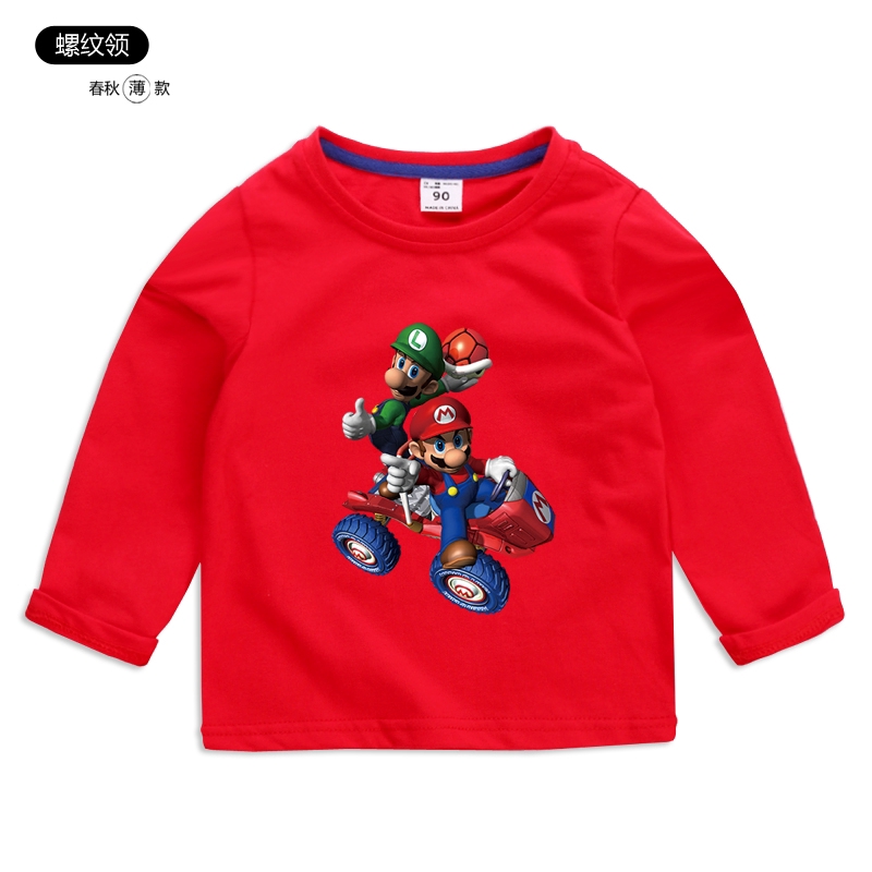 Áo Thun Tay Dài 100% Cotton 6 Màu In Hình Super Mario