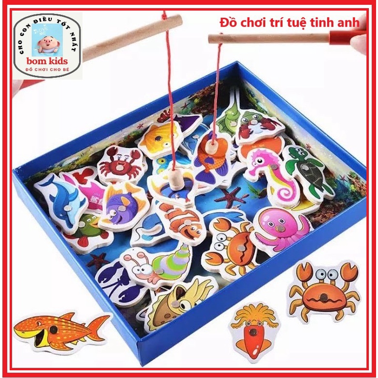 Câu cá bằng gỗ đính nam châm 32 con cho bé khám phá động vật dưới nước