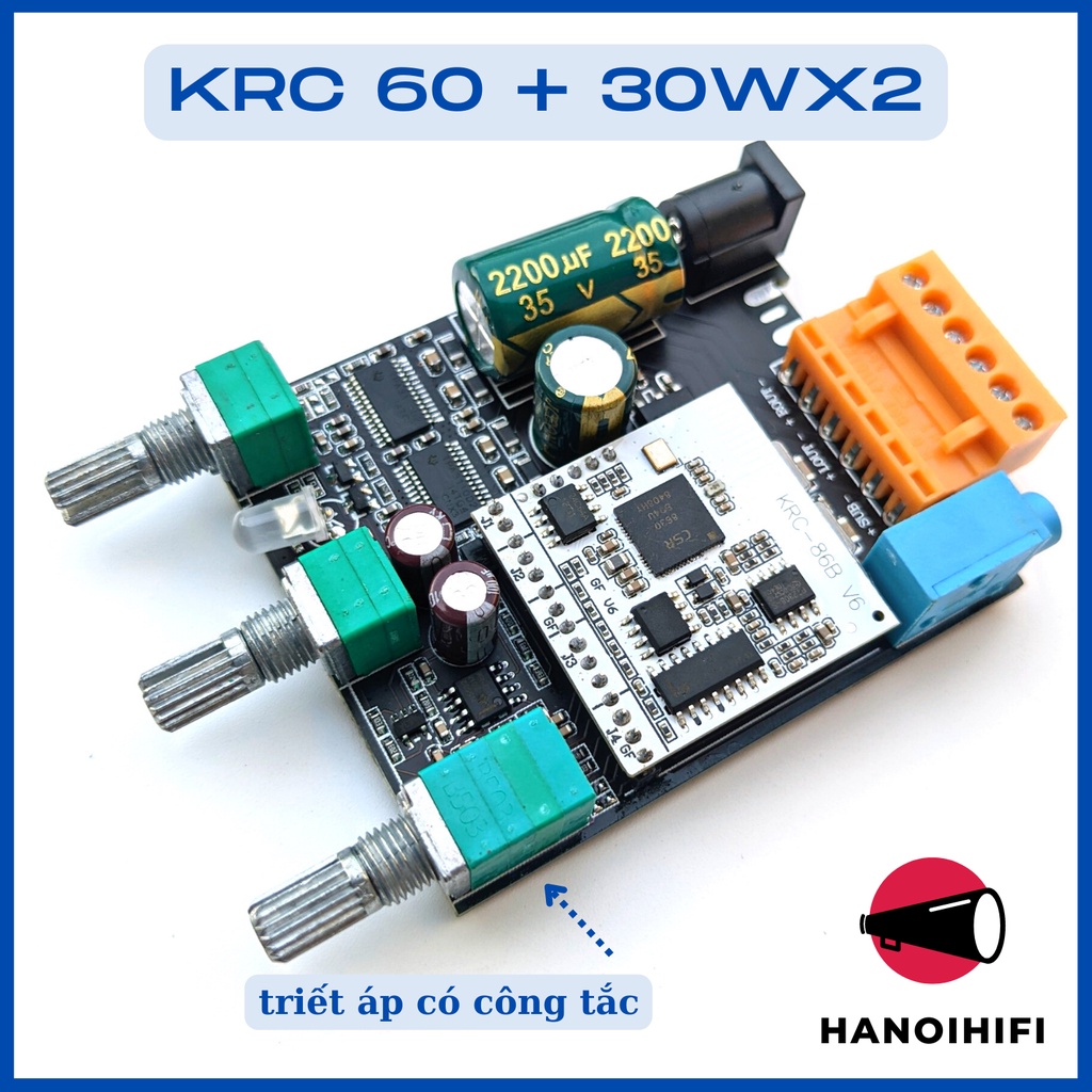 Mạch KRC khuếch đại âm thanh bluetooth 2.1 30*30+60w phiên bản mới nhất v6