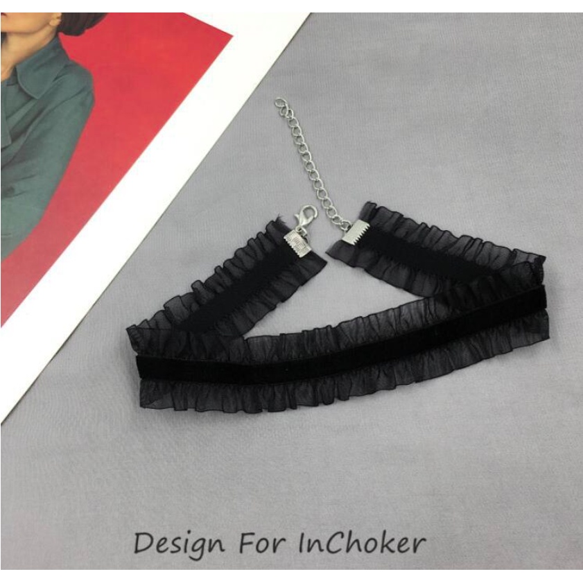 Vòng cổ dây chuyền choker vải ren co giãn phong cách cá tính dành cho nữ