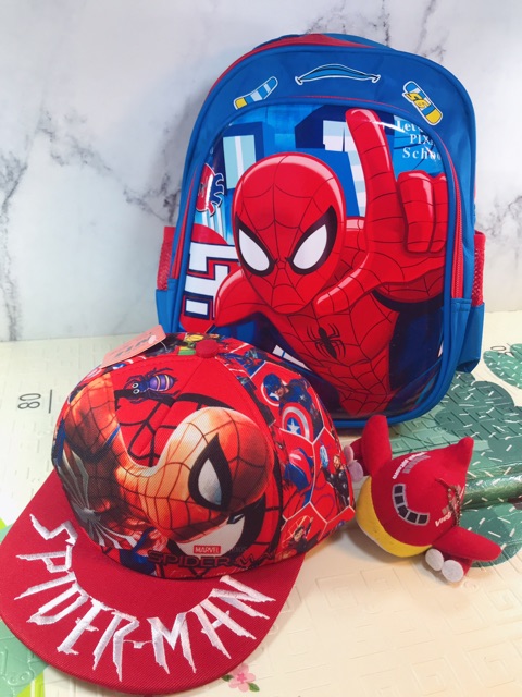 Combo Balo + Mũ Siêu Nhân Nhện Phong Cách Hiphop cho bé trai (Spider Man)