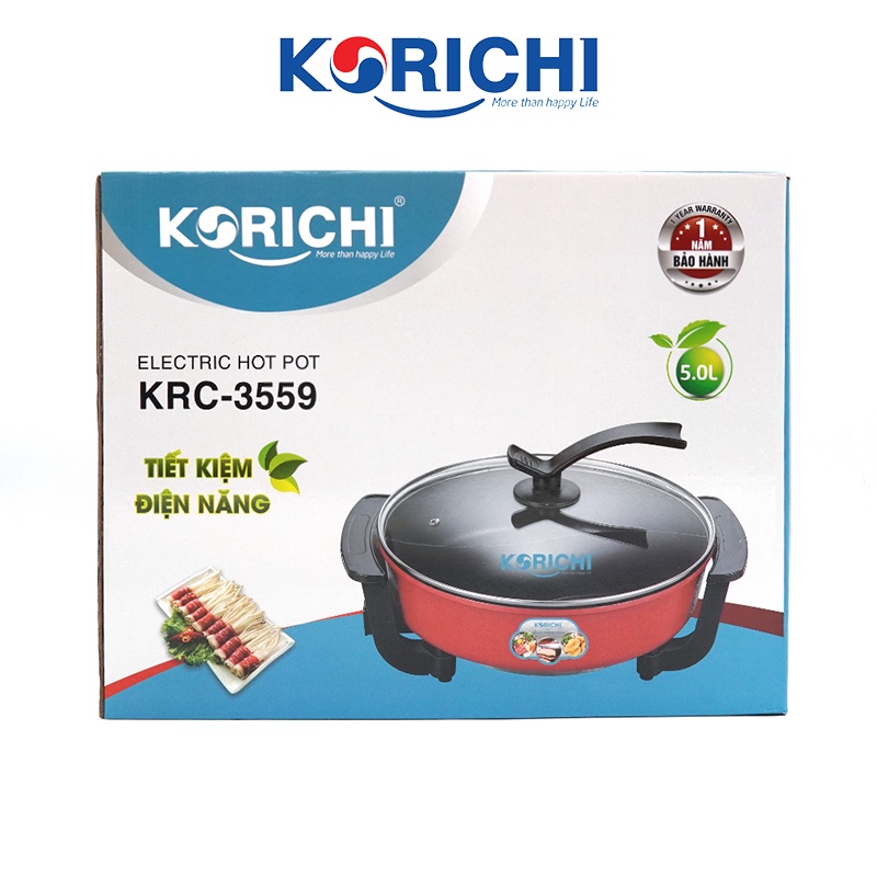 Nồi lẩu điện Korichi - KRC-3559 - 5.0L 1500W - Bảo hành 12 tháng (2 màu đỏ, ghi)