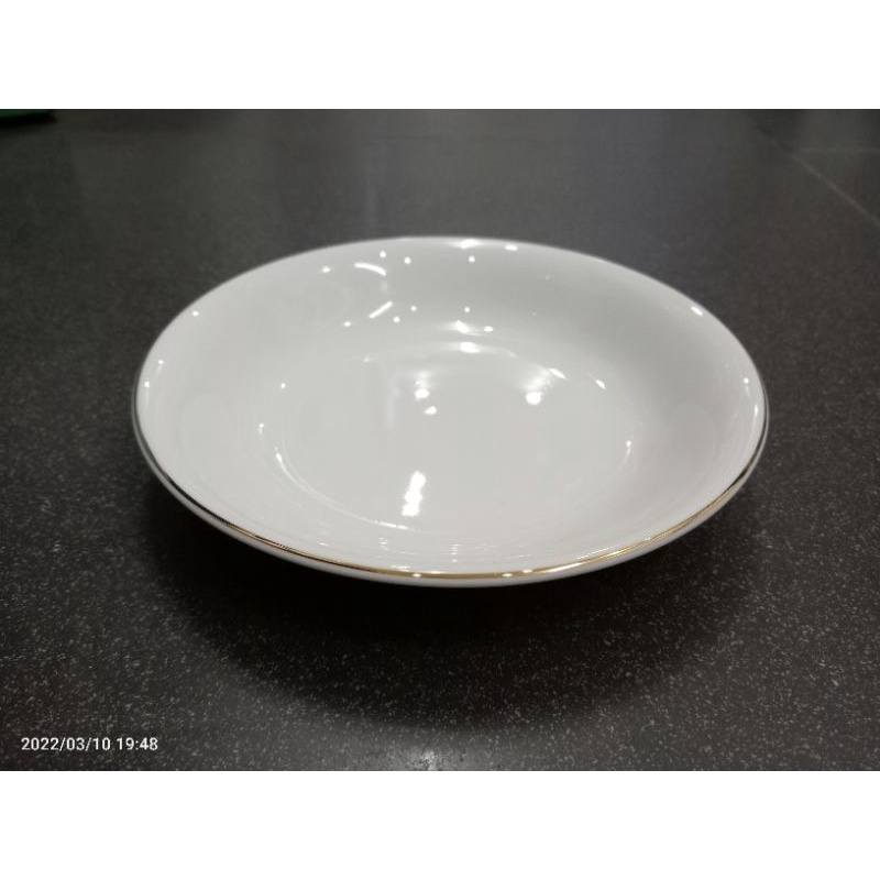 Đĩa Sứ MINH LONG I Lòng Sâu 18cm Trắng Viền Vàng.