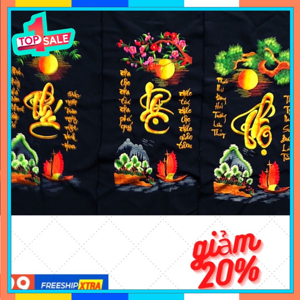 Tranh thêu vi tính phúc lộc thọ hoa sen vàng,tranh thêu sẵn phúc lộc thọ, tranh đóng khung sẵn và chưa khung