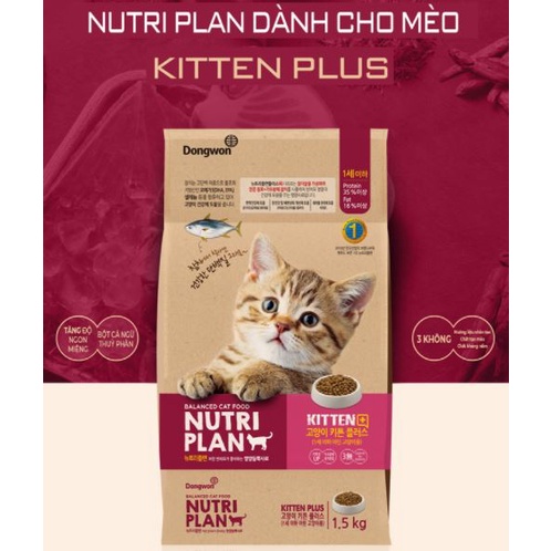 1.5kg - Hạt Nutri Plan Plus dành cho Mèo con và Mèo trưởng thành công thức Hàn Quốc